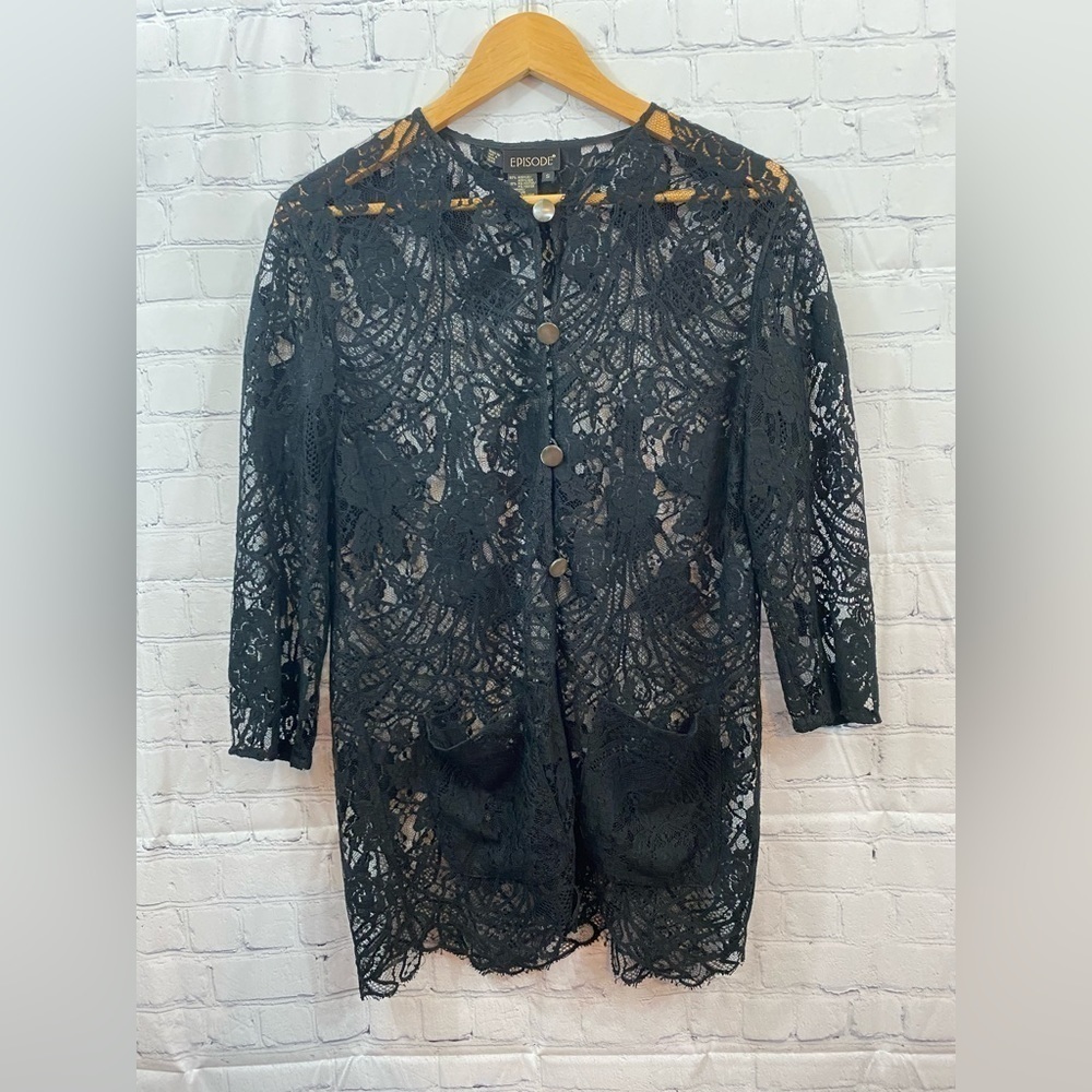 EPISODE BLACK LACE GOTH BUTTON UP 3/4 SLEEVE WOMENS SIZE SMALL CARDIGAN